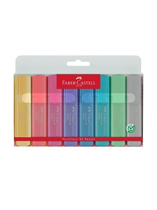 Faber-Castell Fosforlu Kalem 8'li Pastel Renkler Textliner Soft Renkler Kesik Uçlu İşaretleme Kalemi 8 Pastel Renk