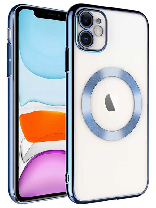 Ceponya iPhone 11 Kılıf Kamera ve Lens Korumalı Magsafe Şeffaf Renkli Çerçeveli Sert PC Lüx Kapak