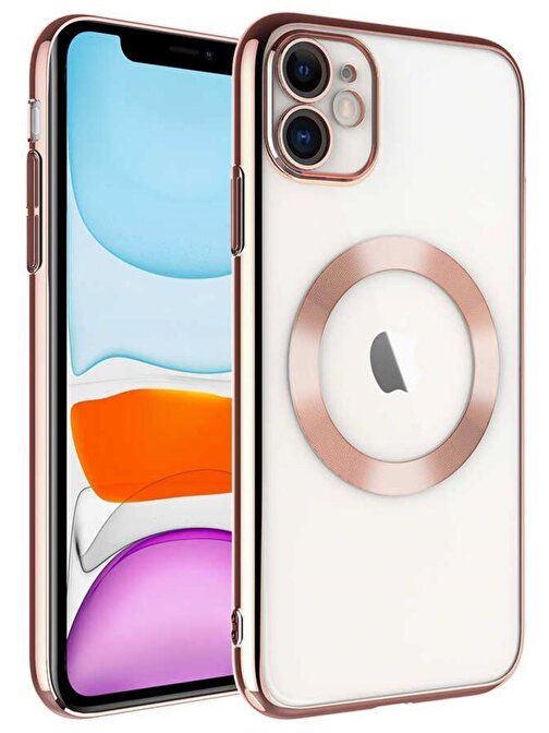 Ceponya iPhone 11 Kılıf Kamera ve Lens Korumalı Magsafe Şeffaf Renkli Çerçeveli Sert PC Lüx Kapak