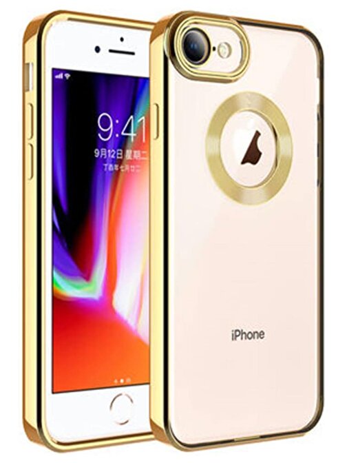 Ceponya iPhone 7 Kılıf Köşeleri Renkli Şeffaf Kamera Korumalı Silikon Luxury Kapak