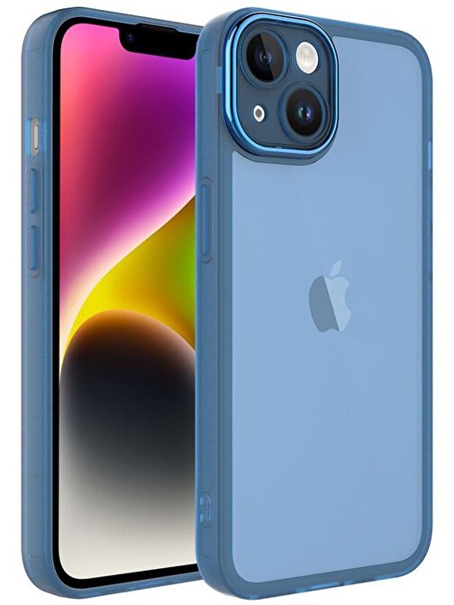 Musal Apple iPhone 14 Kılıf Metal Kamera Korumalı Transparan Renkli Kapak