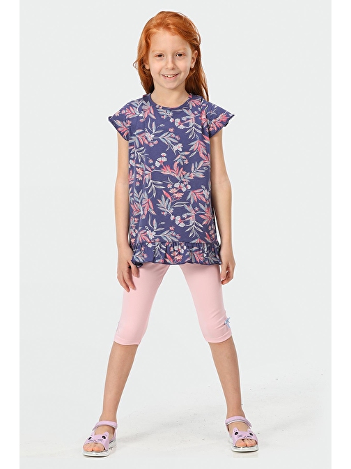 LupiaKids Flowers Girl Kız Çocuk Kapri Tshirt Alt Üst Takım LP-22SUM-051