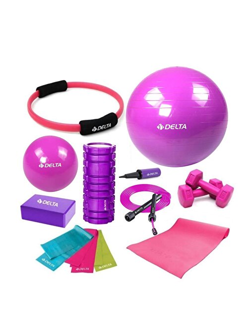 Delta 65-20cm Pilates Topu Minderi Foam Roller Yoga Blok Bant Set