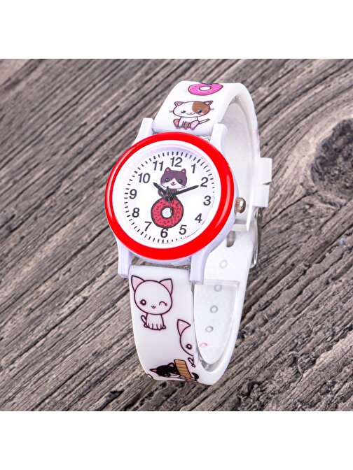 Çocuk Kol Saati Silikon Kordon 4-12 Yaş Unisex Kız Çocuk Kitty Figürlü Watch ST-304334