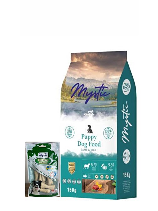 Mystic Az Tahıllı Yavru Köpek Maması Kuzulu 15 Kg + Mystic Calcium Bones Kemik 144 Gr Hediyeli