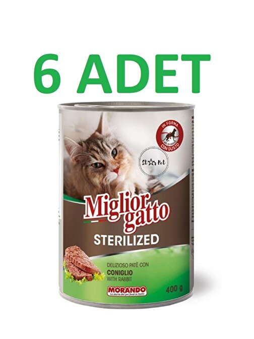Gatto Sterilised Tavşanlı Kısırlaştırılmış Kedi Konservesi 400 gr X 6 Adet
