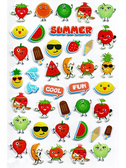Sticker Kabartmalı A4 Boyutunda Stiker Defter, Planlayıcı Etiket, -(lim102) - Summer Yaz Meyveleri