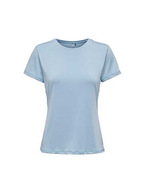 Only Sıfır Yaka Standart Kalıp Açık Mavi Kadın T-Shirt 15281098