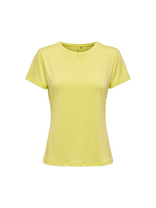 Only Sıfır Yaka Standart Kalıp Açık Sarı Kadın T-Shirt 15281098