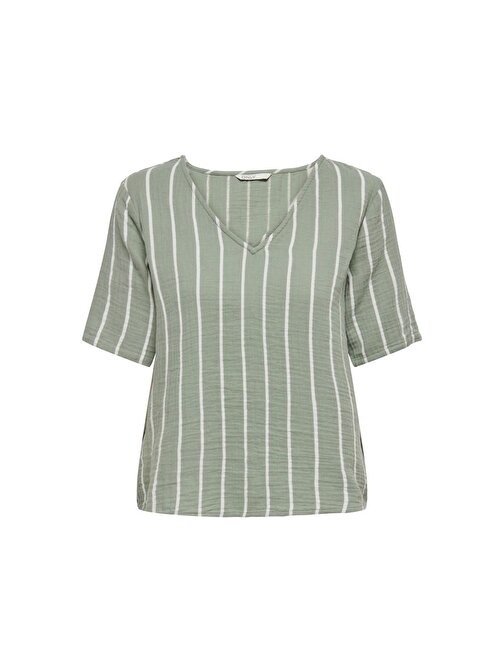 Only V Yaka Rahat Kesim Yeşil Kadın T-Shirt 15294365