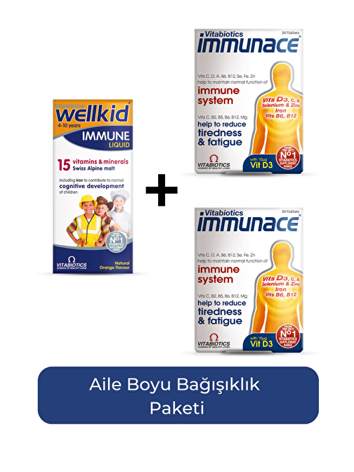 Vitabiotics Wellkid Immune + 2 Adet Immunace Aile Boyu Bağışıklık Paketi