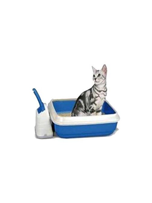 Imac Duo Açık Kedi Tuvalet Kabı - Kürek Beyaz - Lacivert