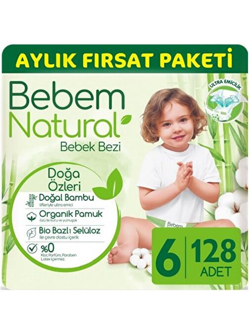 Bebem Natural 6 Numara Ultra Fırsat Paketi Bebek Bezi 128 Adet