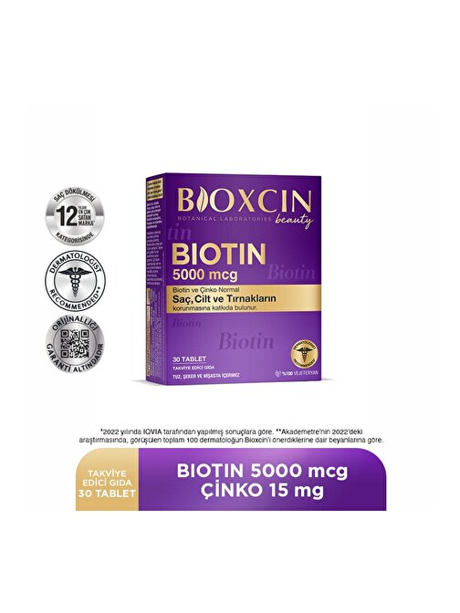 Bioxcin Biotin 5.000 Mcg 30 Tablet Biotin + Çinko