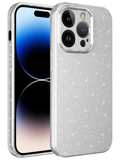 Ceponya Apple iPhone 14 Pro Kılıf Kamera Korumalı Simli Parıltılı Lüks