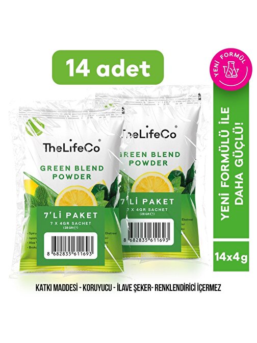 TheLifeCo Organik Yeşil Sebzeler İçecek Tozu Şase 4Gr X 14Ad