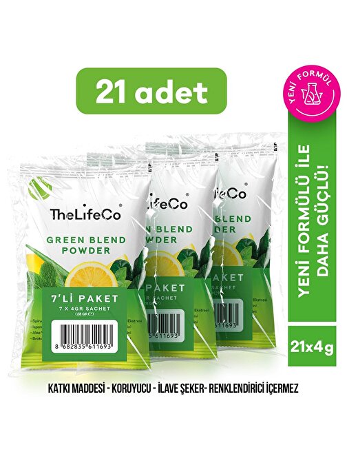 TheLifeCo Organik Yeşil Sebzeler İçecek Tozu Şase 4Gr X 21Ad