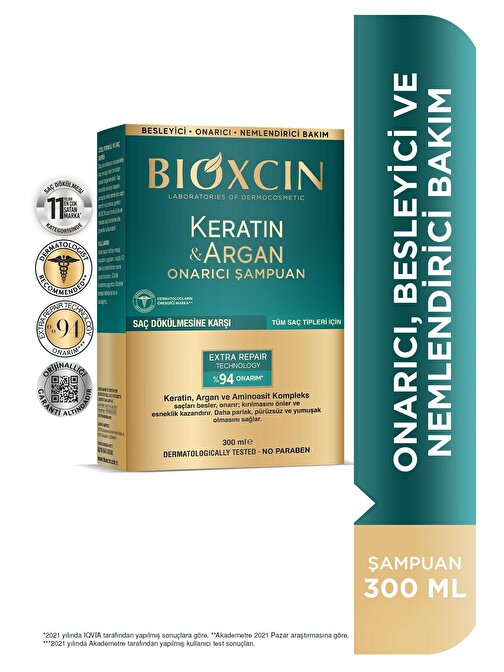 Bioxcin Keratin - Argan Saç Dökülmesine Karşı - Onarıcı Şampuan 300 ml
