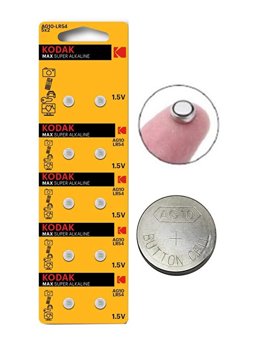 Kodak Ag10 Lr1130 389A Lr54 Sr1130 1.5V Alkalin Düğme Oyuncak Saat Pili 10 Adet