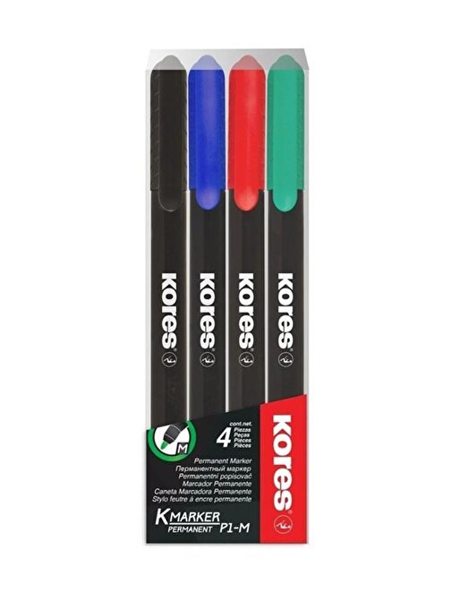 Kores İnce M Keçe Uçlu Silinmez Renkli Asetat Kalemi 4 Renk 1.0 mm 1 Paket