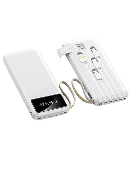 Torima Trm-1011 10000 mAh Hızlı Şarj Özellikli Dijital Göstergeli 4 Çıkışlı USB Kablolu Powerbank Beyaz