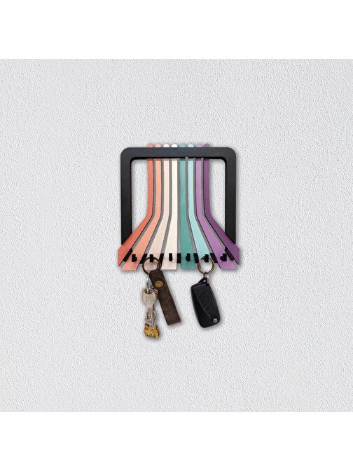 CajuArt Modern Ahşap Renkli Çubuklar Tasarım Anahtarlık Duvar Askısı Dekor
