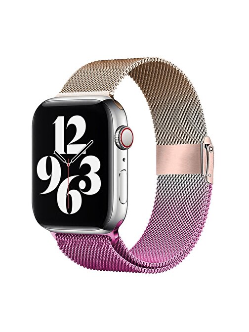 E2M KRD31 Apple Watch 38 - 40 - 41 mm Metal Çift Akıllı Saat Kordonu Pembe