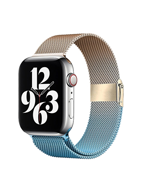 E2M KRD31 Apple Watch 42 - 44 - 45 - 49 mm Metal Çift Akıllı Saat Kordonu Gold