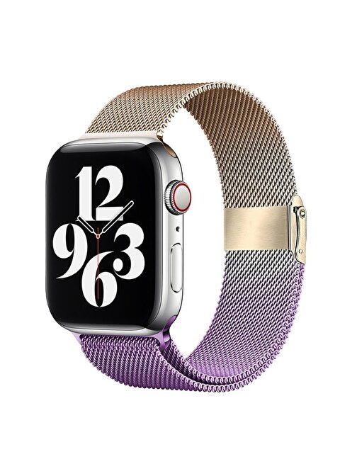 E2M KRD31 Apple Watch 42 - 44 - 45 - 49 mm Metal Çift Akıllı Saat Kordonu Lila