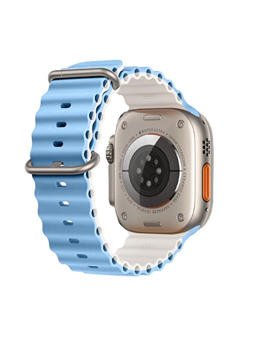 E2M KRD28 Apple Watch 38 - 40 - 41 mm Ocean Çift Renkli Çift Akıllı Saat Kordonu Açık Mavi