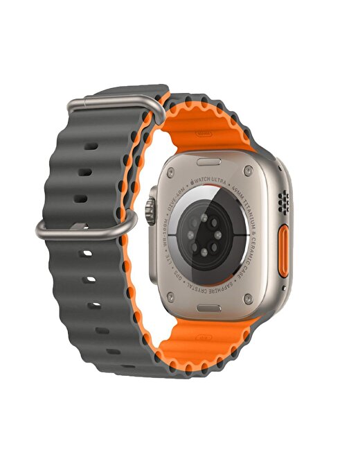E2M KRD28 Apple Watch 38 - 40 - 41 mm Ocean Çift Renkli Çift Akıllı Saat Kordonu Gri