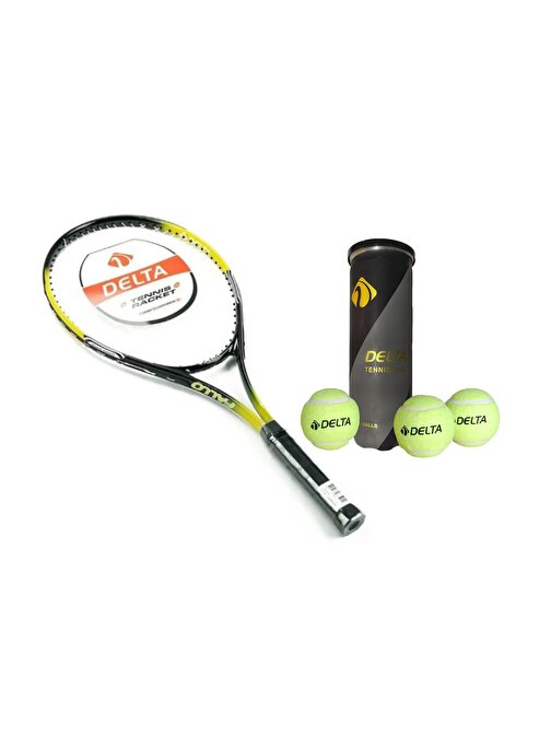 Delta Fallo 27 inç L2 Grip Yetişkin Tenis Raketi + Çantası + Vakumlu Tüp 3 Adet Tenis Maç Topu Seti
