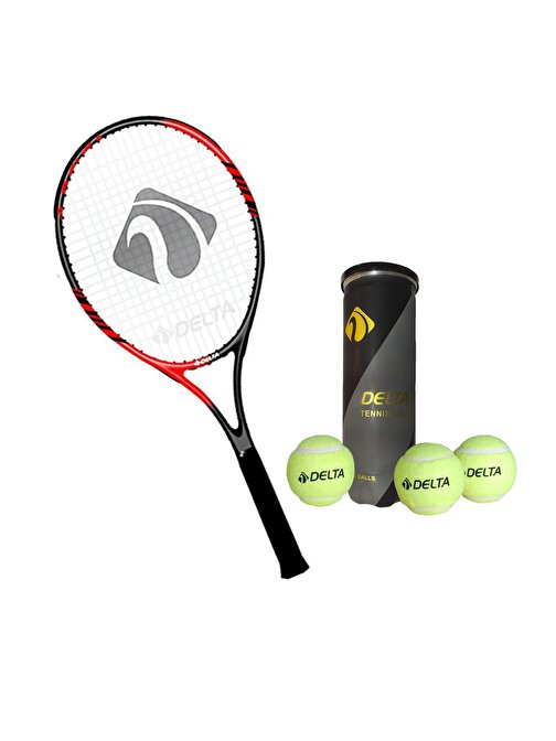 Delta Flame 27 inç Tek Parça L2 Grip Kort Tenis Raketi + Çantası + 3 Adet Tenis Maç Topu Seti