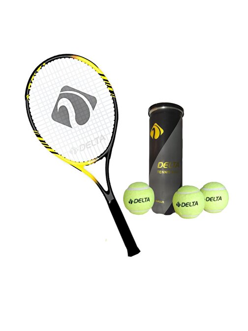 Delta Flame 27 inç Tek Parça L3 Grip Kort Tenis Raketi + Çantası + 3 Adet Tenis Maç Topu Seti