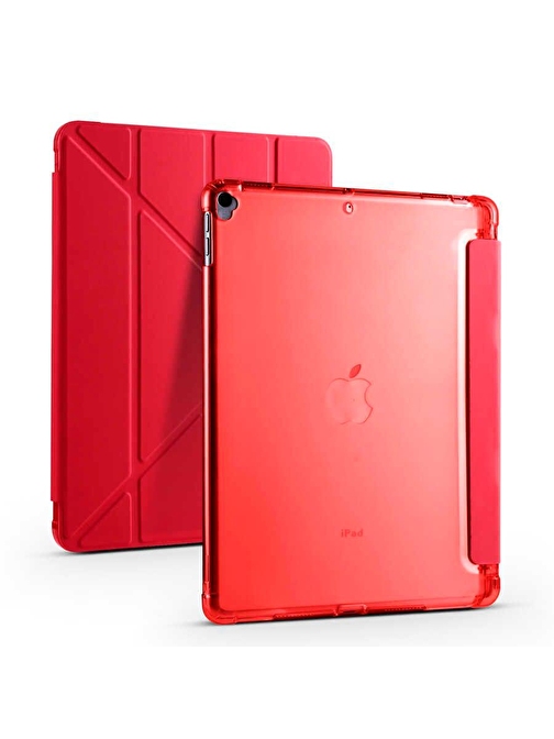 Gpack Standlı Katlanabilir Pu Silikon Tf1 Apple iPad 10.2 8.Nesil Uyumlu 10.2 inç Tablet Kılıfı Kırmızı