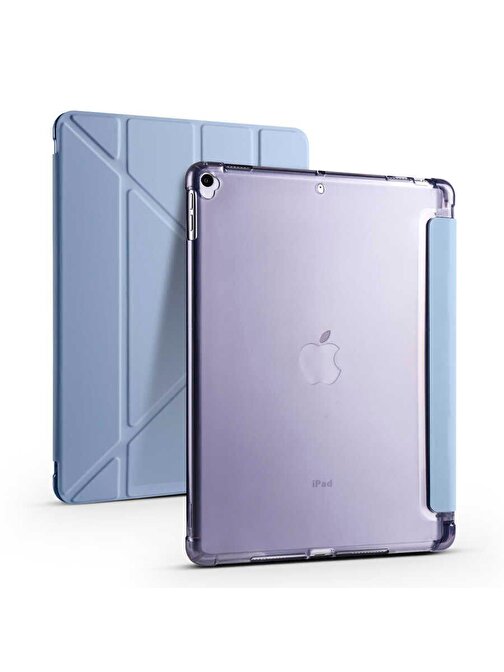 Gpack Standlı Katlanabilir Pu Silikon Tf1 Apple iPad 10.2 8.Nesil Uyumlu 10.2 inç Tablet Kılıfı Açık Mavi