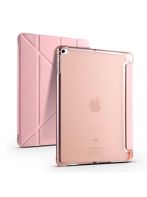 Gpack Standlı Katlanabilir Pu Silikon Tf1 Apple iPad 10.2 2021 9. Nesil Uyumlu 10.2 inç Tablet Kılıfı Açık Pembe