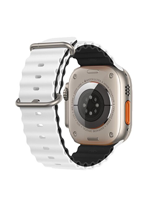 E2M Apple Watch 42 - 44 - 45 - 49 mm KRD28 Ocean Çift Akıllı Saat Kordonu Beyaz
