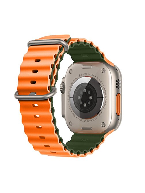E2M Apple Watch 42 - 44 - 45 - 49 mm KRD28 Ocean Çift Akıllı Saat Kordonu Turuncu