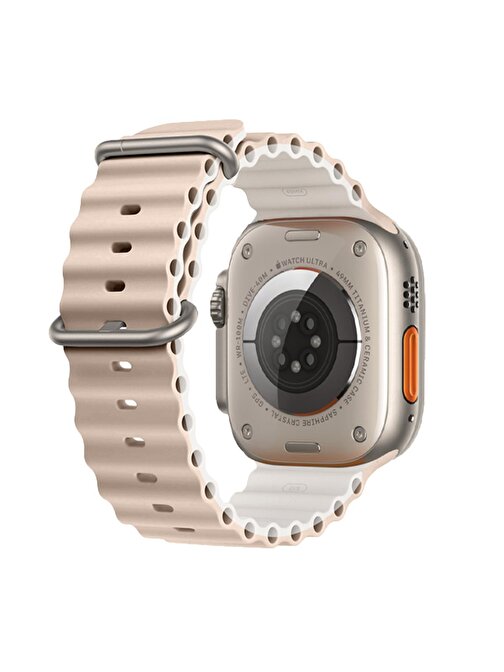 E2M Apple Watch 42 - 44 - 45 - 49 mm KRD28 Ocean Çift Akıllı Saat Kordonu Krem