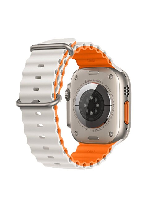 E2M Apple Watch 42 - 44 - 45 - 49 mm KRD28 Ocean Çift Akıllı Saat Kordonu Bej