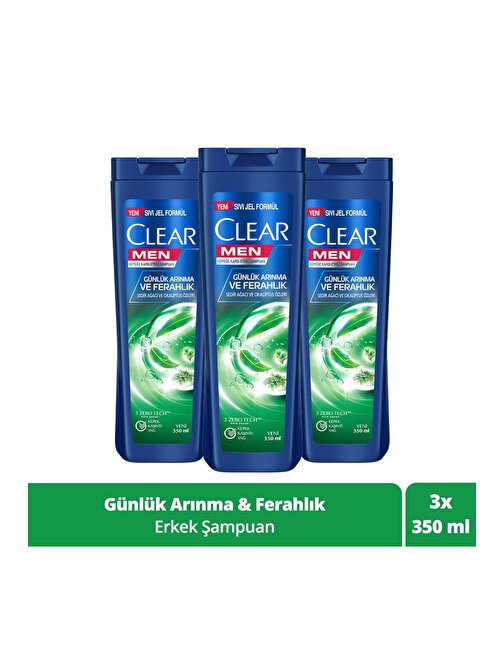 Clear Men Kepeğe Karşı Etkili Şampuan Günlük Arınma Ve Ferahlık Sedir Ağacı Ve Okaliptus Özleri 350 ml x 3 Adet