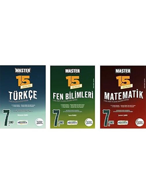 Okyanus Yayınları 7. Sınıf Master Türkçe -Matematik -Fen Bilimleri 15 Deneme 3 Set