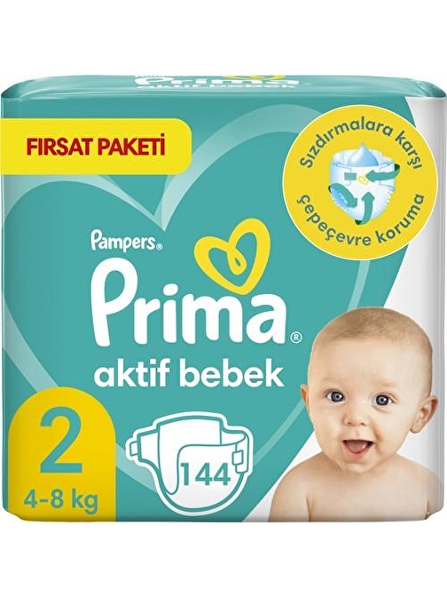 Prima Aktif 3 - 6 kg 2 Numara Aylık Fırsat Paketi Bebek Bezi 144 Adet