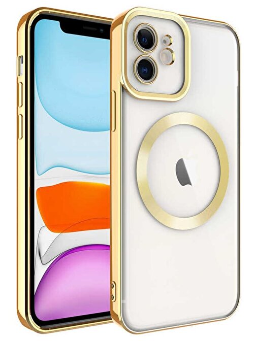 Ceponya Apple iPhone 12 Kılıf Köşeleri Renkli Şeffaf Kamera Korumalı Magsafe Lüx Kılıf
