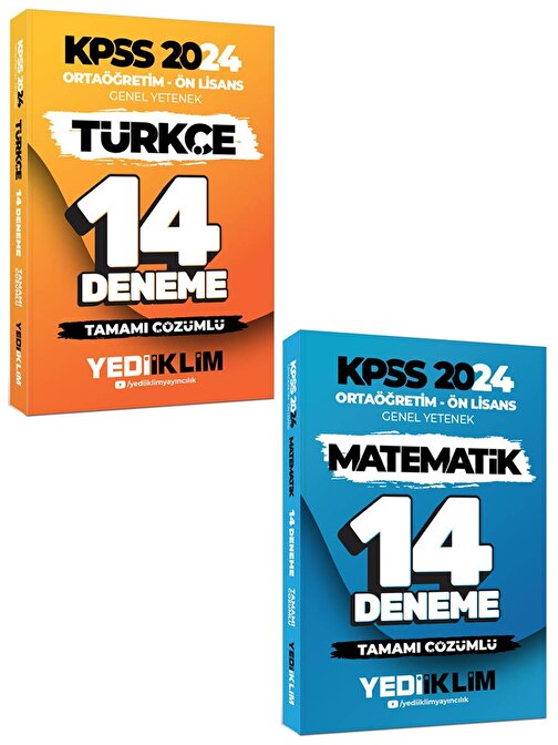 Yediiklim Yayınları Yediiklim 2024 KPSS Ortaöğretim Ön Lisans Genel Yetenek Türkçe-Matematik 14 Deneme Tamamı Çözümlü