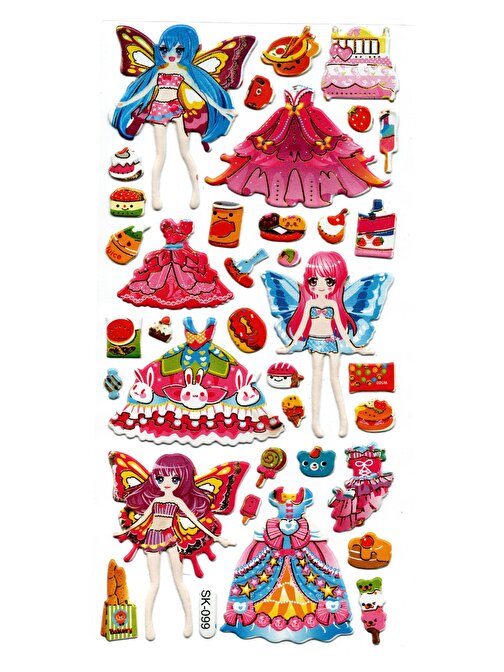 Sticker Kabartmalı Stiker Defter, Planlayıcı Etiket (sk099) 9x18 cm- Peri Kız Giydirme