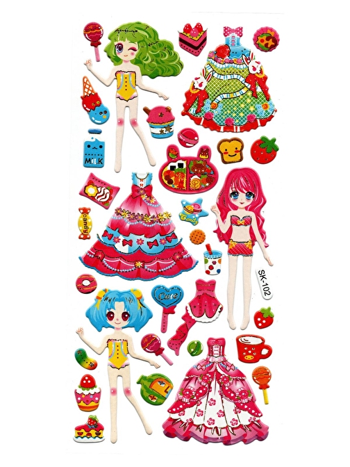 Sticker Kabartmalı Stiker Defter, Planlayıcı Etiket (sk102) 9x18 cm- Kız Giydirme