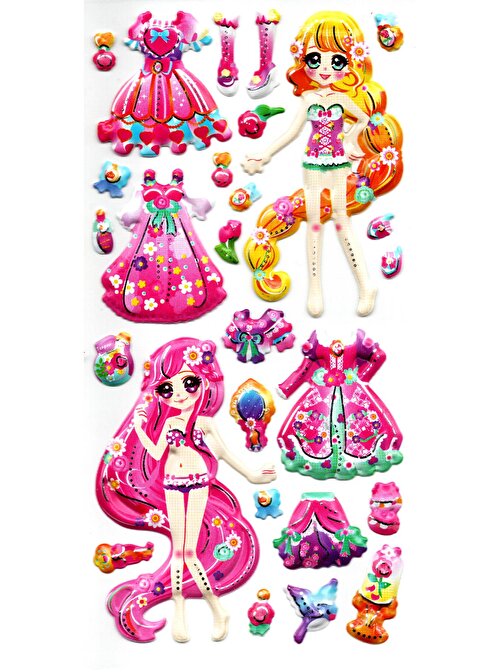 Sticker Kabartmalı Stiker Defter, Planlayıcı Etiket (limlra-021) - 17X9 cm Giydirme Kız Pembe