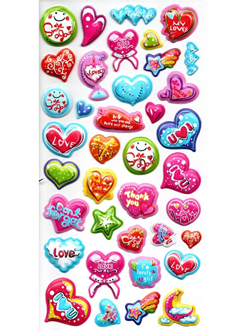 Sticker Kabartmalı Stiker Defter, Planlayıcı Etiket (limlra-017) - 17X9 cm - Kalp Love